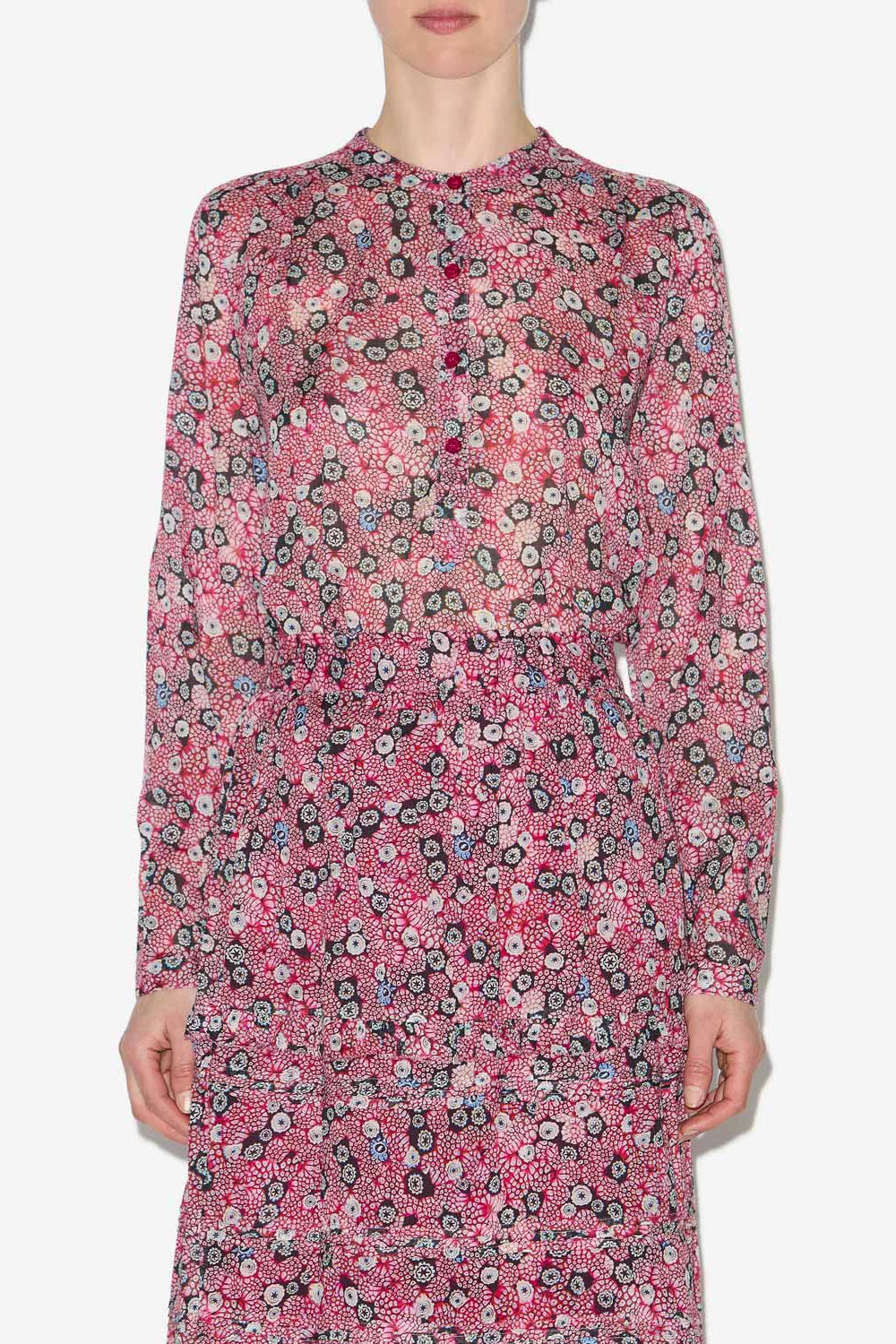 Blusa maria de gasa en algodón estampado - Raspberry-black - Woman - 4