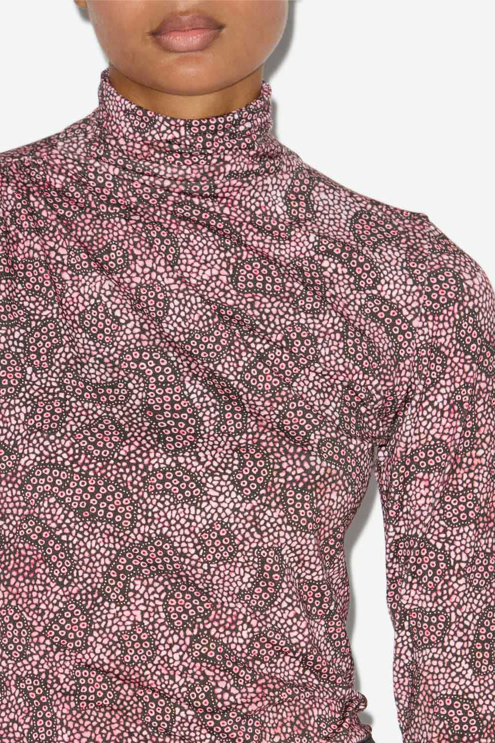 루(lou) 저지 프린트 터틀넥 탑 - Antik pink-black - Woman - 3