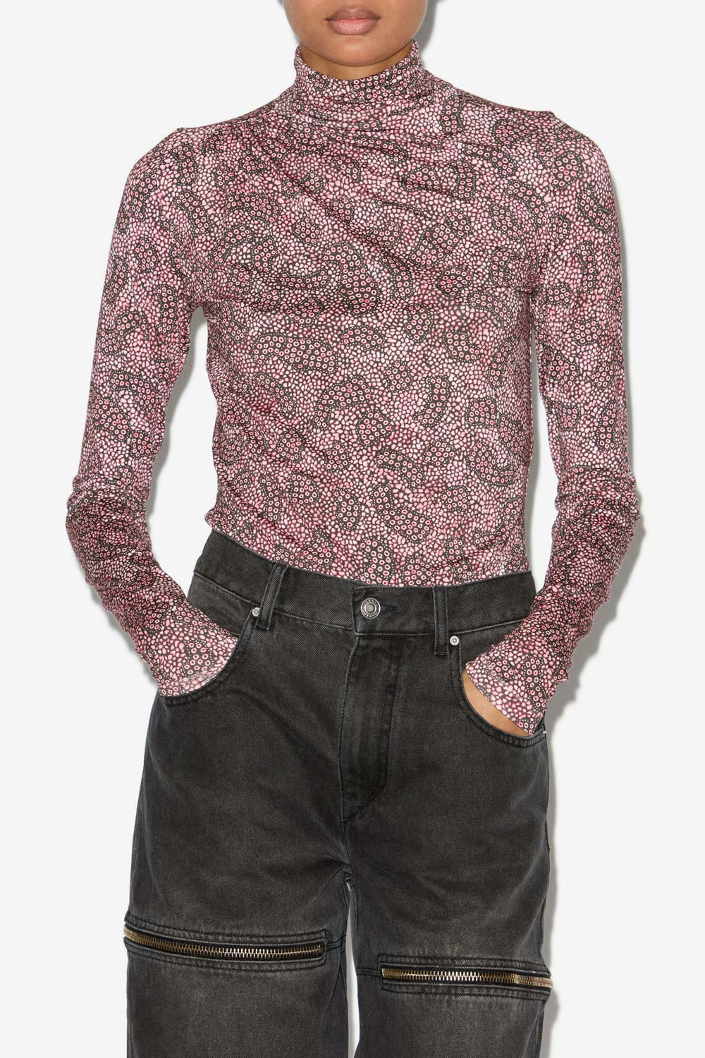 루(lou) 저지 프린트 터틀넥 탑 - Antik pink-black - Woman - 4