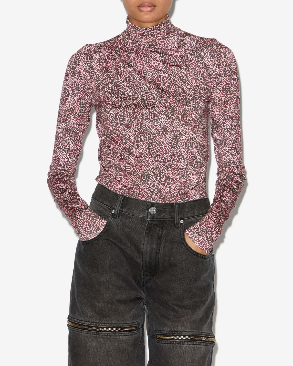 Top lou in jersey stampato a collo alto - Antik pink-black - Woman - 3