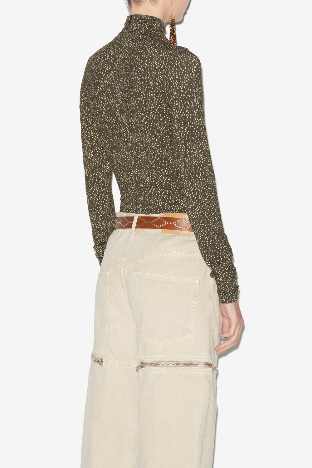 루(lou) 저지 프린트 터틀넥 탑 - Dark khaki-lime - Woman - 5