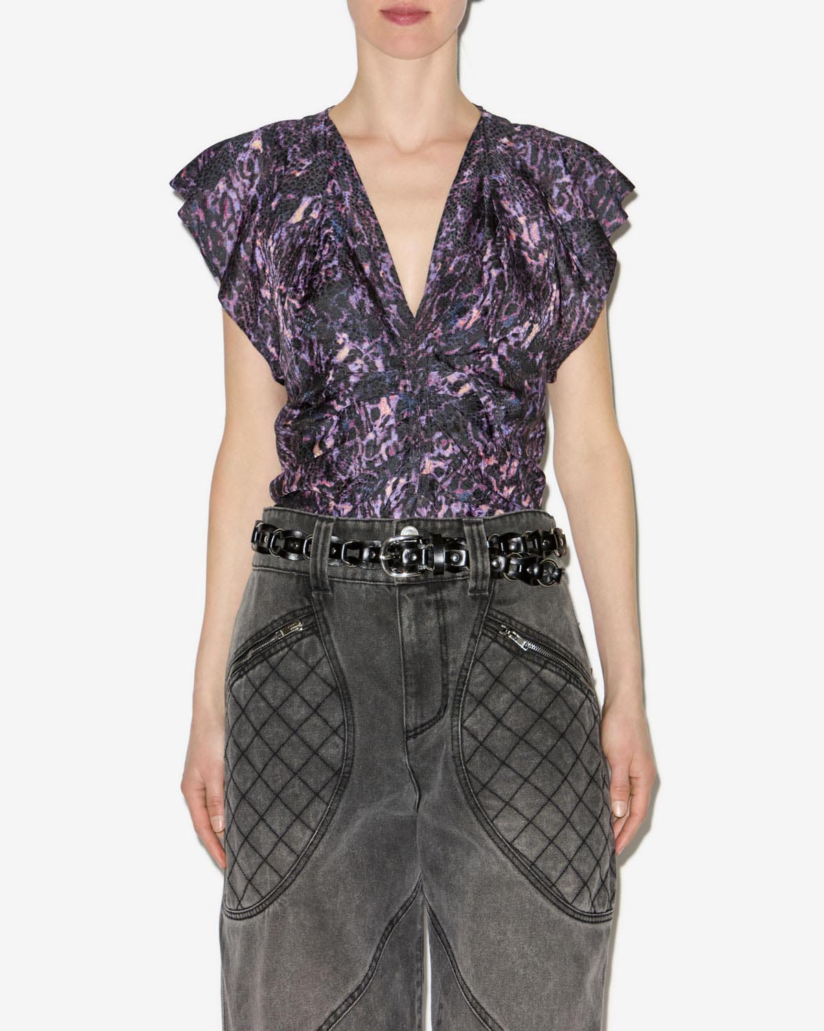 Lonea printed flowing top - Dark plum - Woman - 3