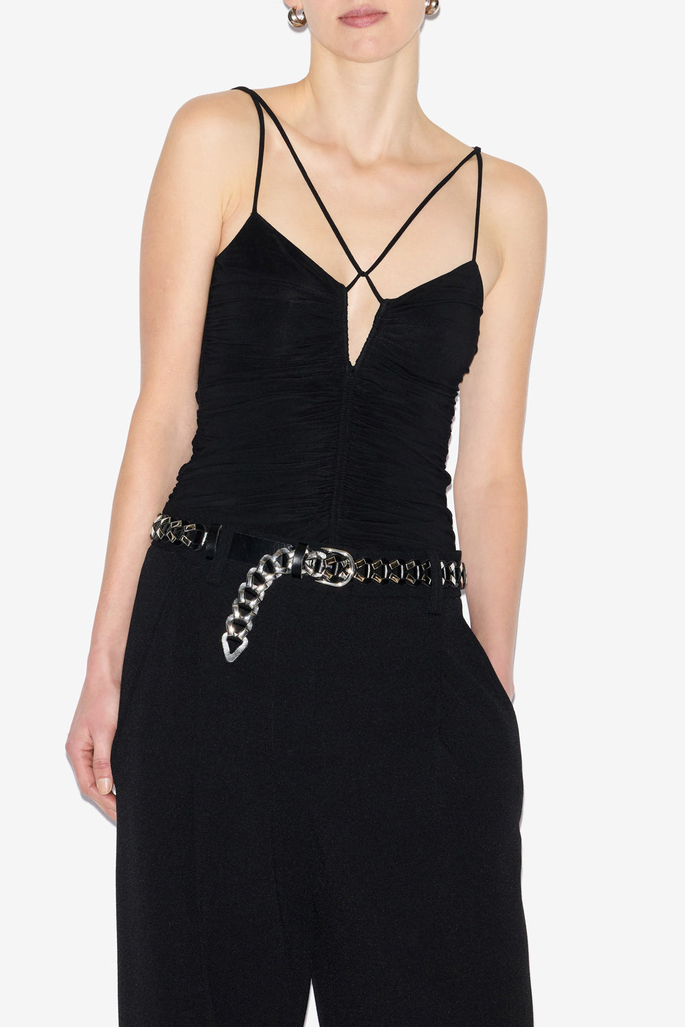 Top leila de punto fruncido con tirantes - Negro - Woman - 4