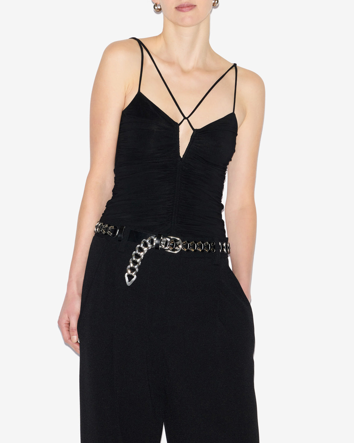 Top leila de punto fruncido con tirantes - Negro - Woman - 3