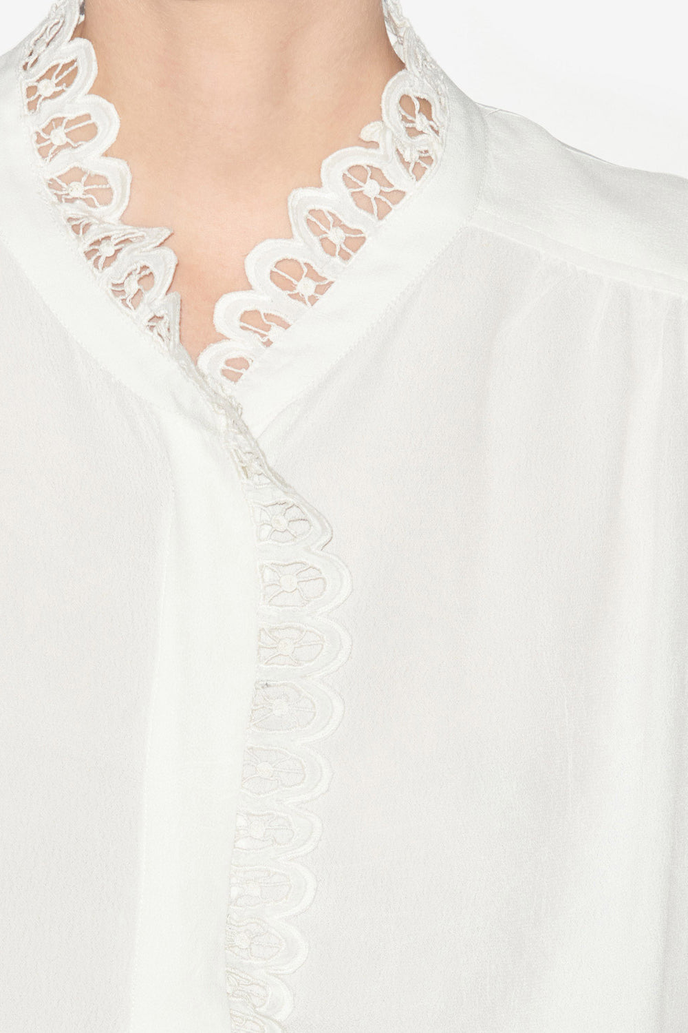 Blusa estela lisa de crepé con bordado inglés - Blanco - Woman - 3