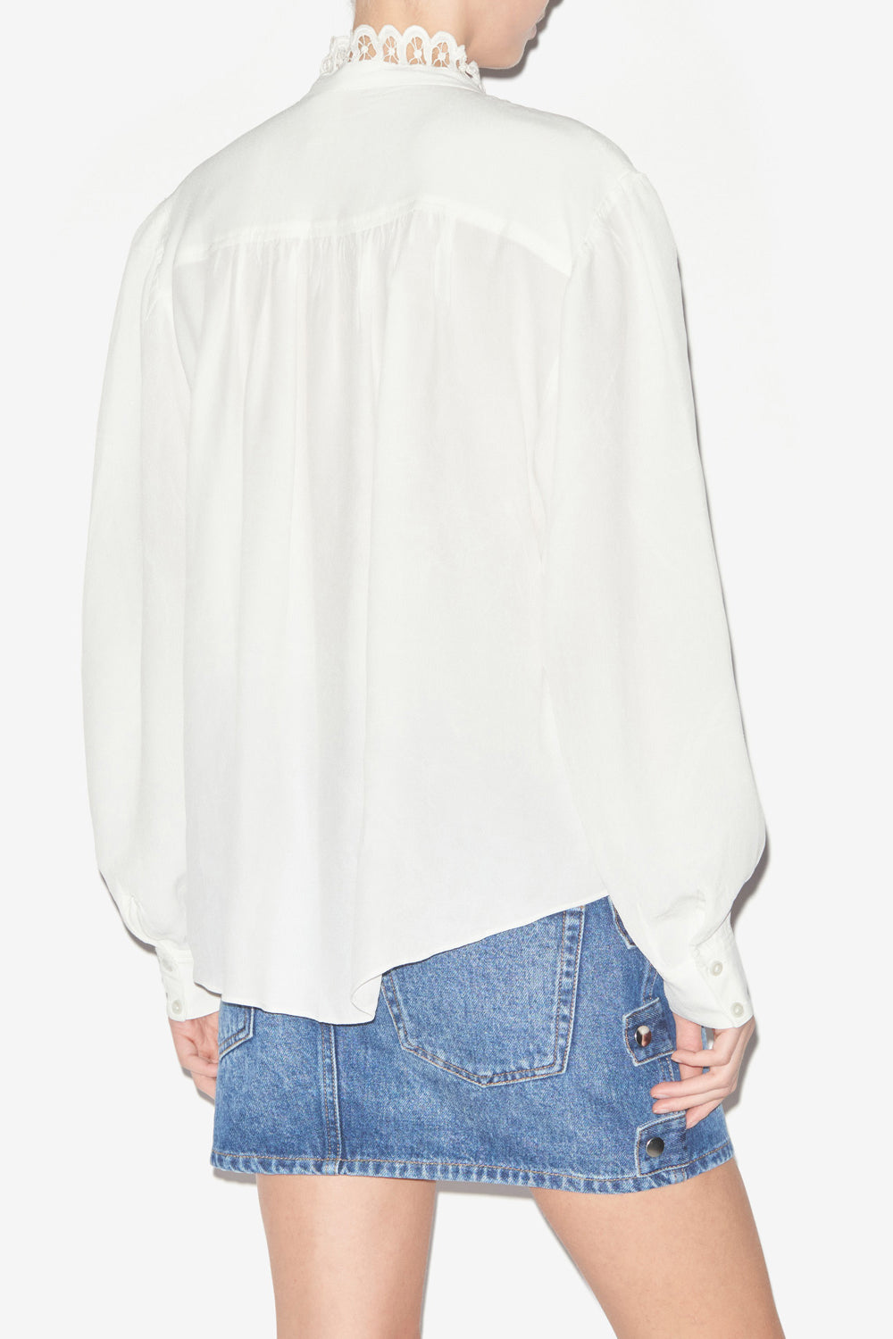 Blusa estela lisa de crepé con bordado inglés - Blanco - Woman - 5