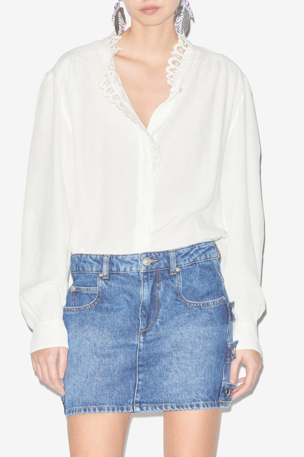 Blusa estela lisa de crepé con bordado inglés - Blanco - Woman - 4