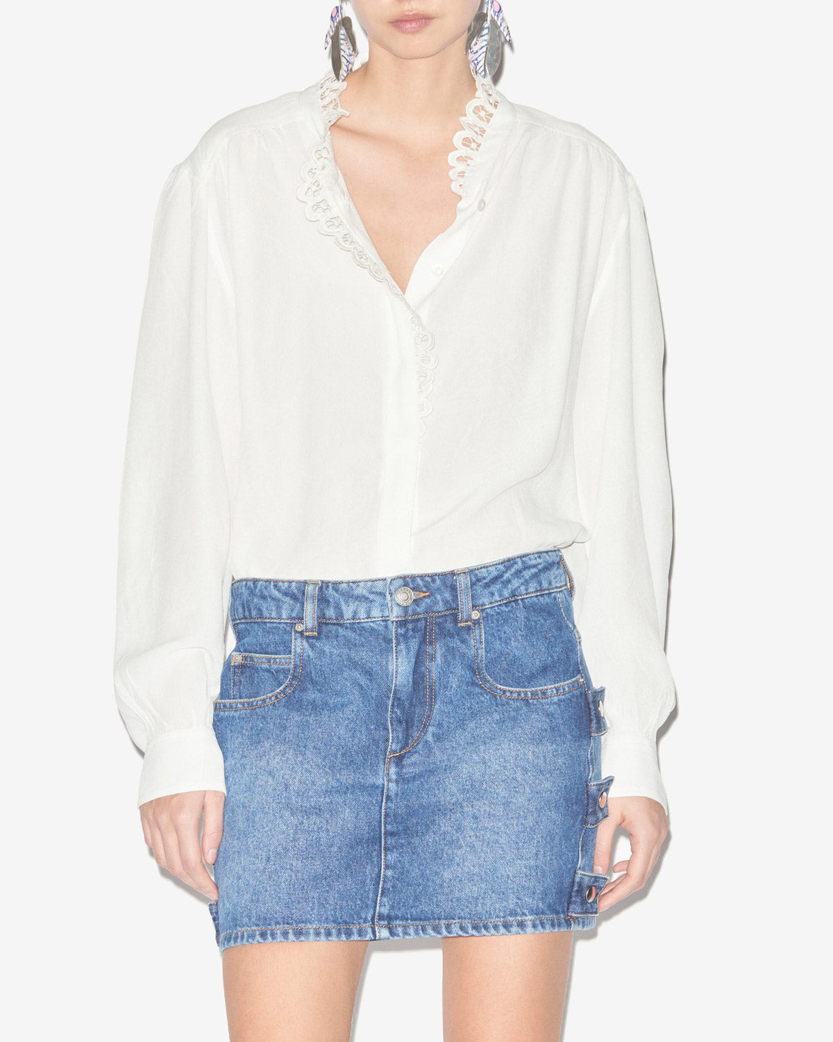 Blouse estela en crêpe uni à broderies anglaises - Blanc - Woman - 3