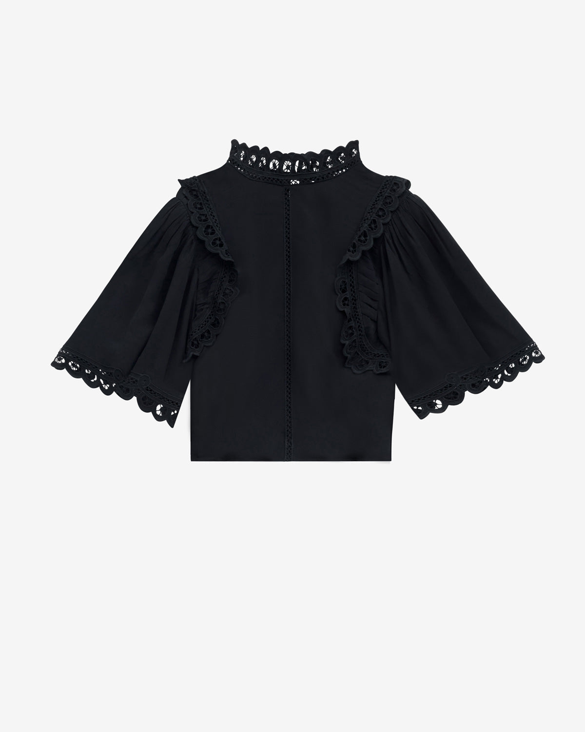 Enoha blouse in plain-colored crepe with english embroidery - Black - Woman - 5