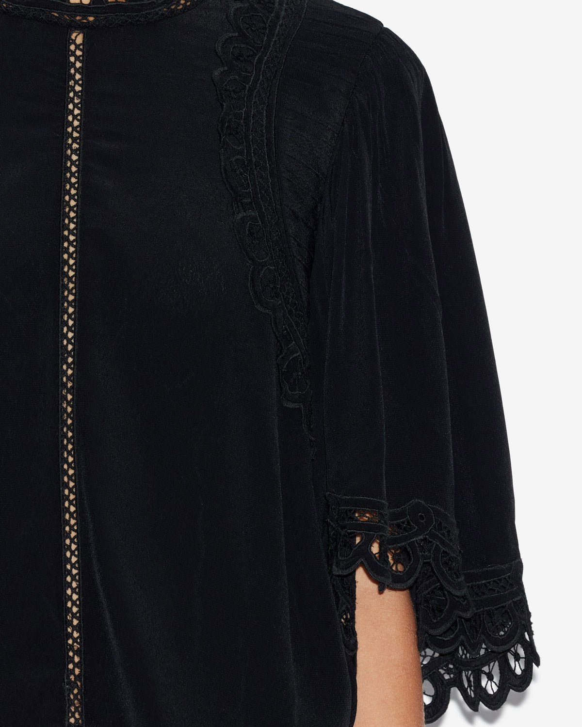 Enoha blouse in plain-colored crepe with english embroidery - Black - Woman - 2