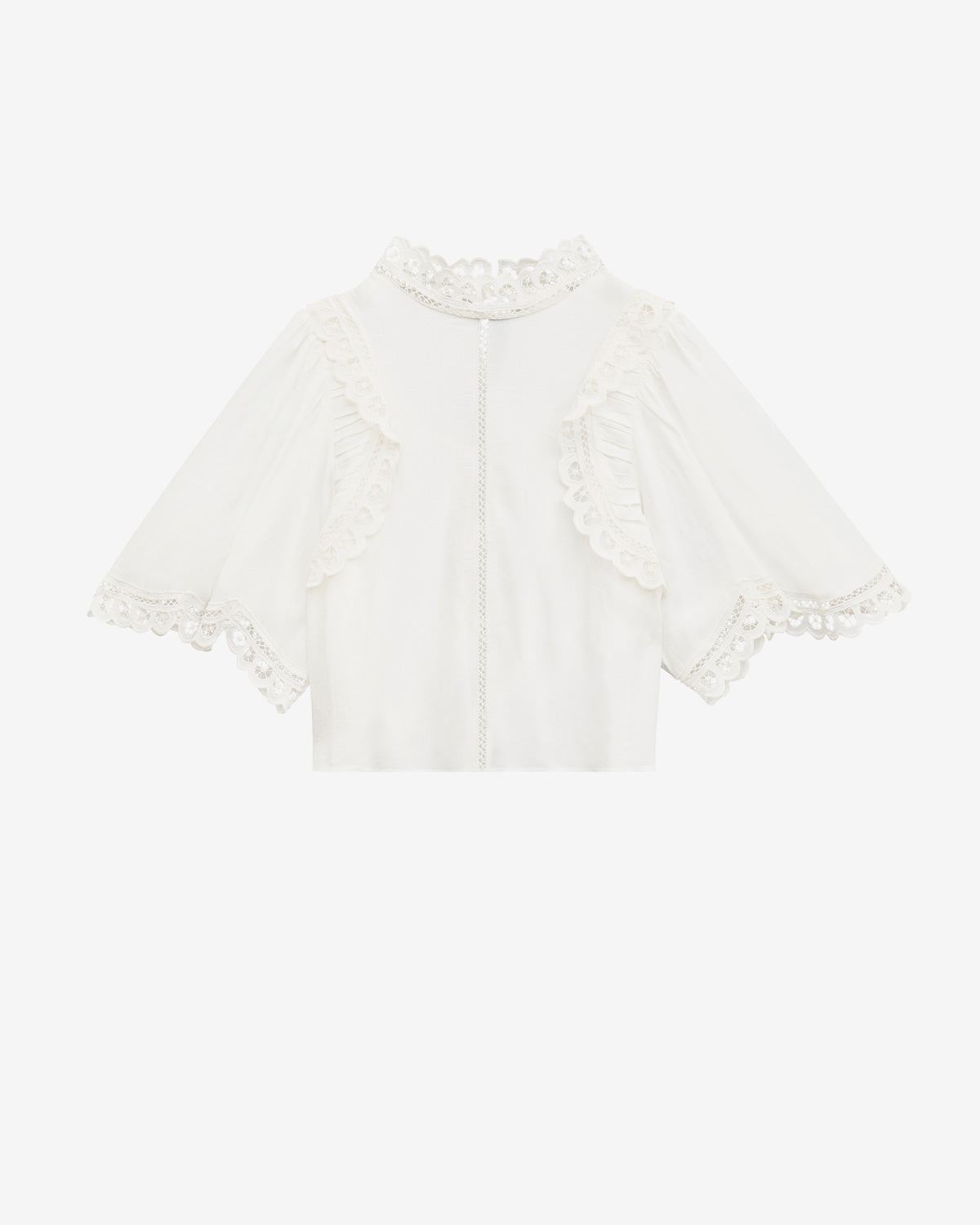 Enoha blouse in plain-colored crepe with english embroidery - White - Woman - 5