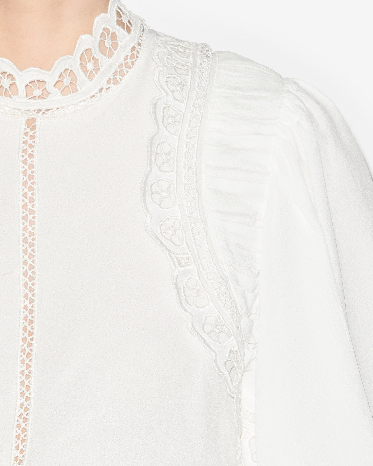 Enoha blouse in plain-colored crepe with english embroidery - White - Woman - 2