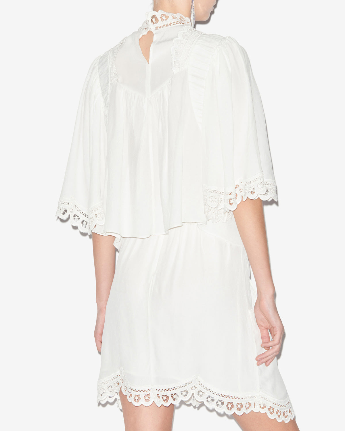 Enoha blouse in plain-colored crepe with english embroidery - White - Woman - 4
