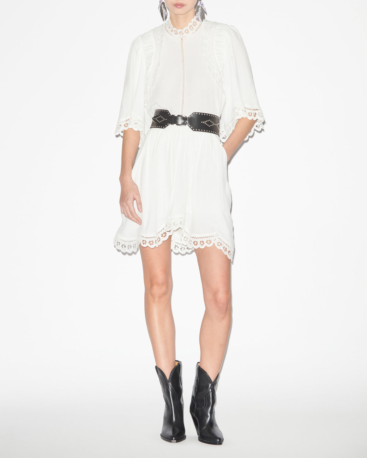 Enoha blouse in plain-colored crepe with english embroidery - White - Woman - 1