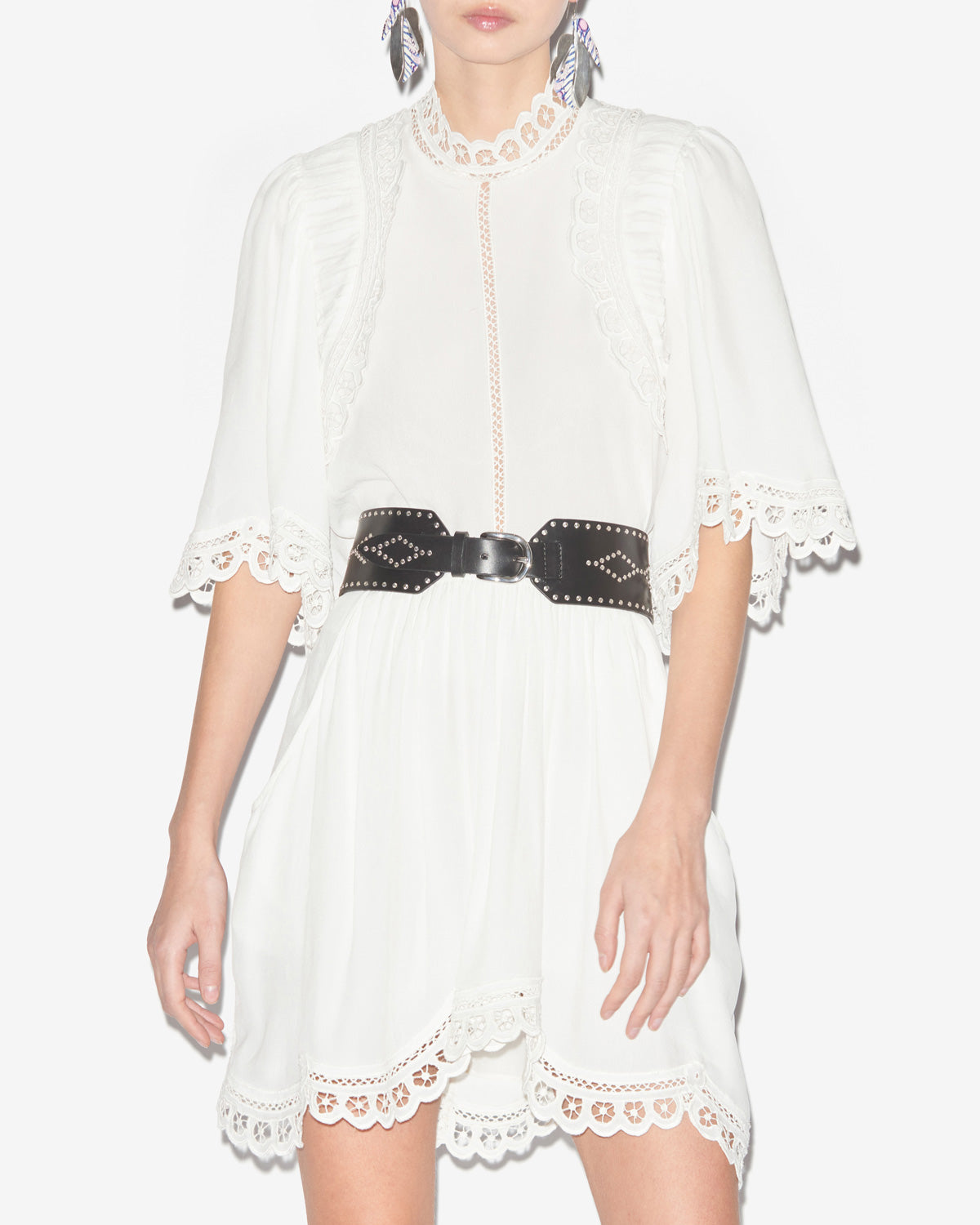 Enoha blouse in plain-colored crepe with english embroidery - White - Woman - 3
