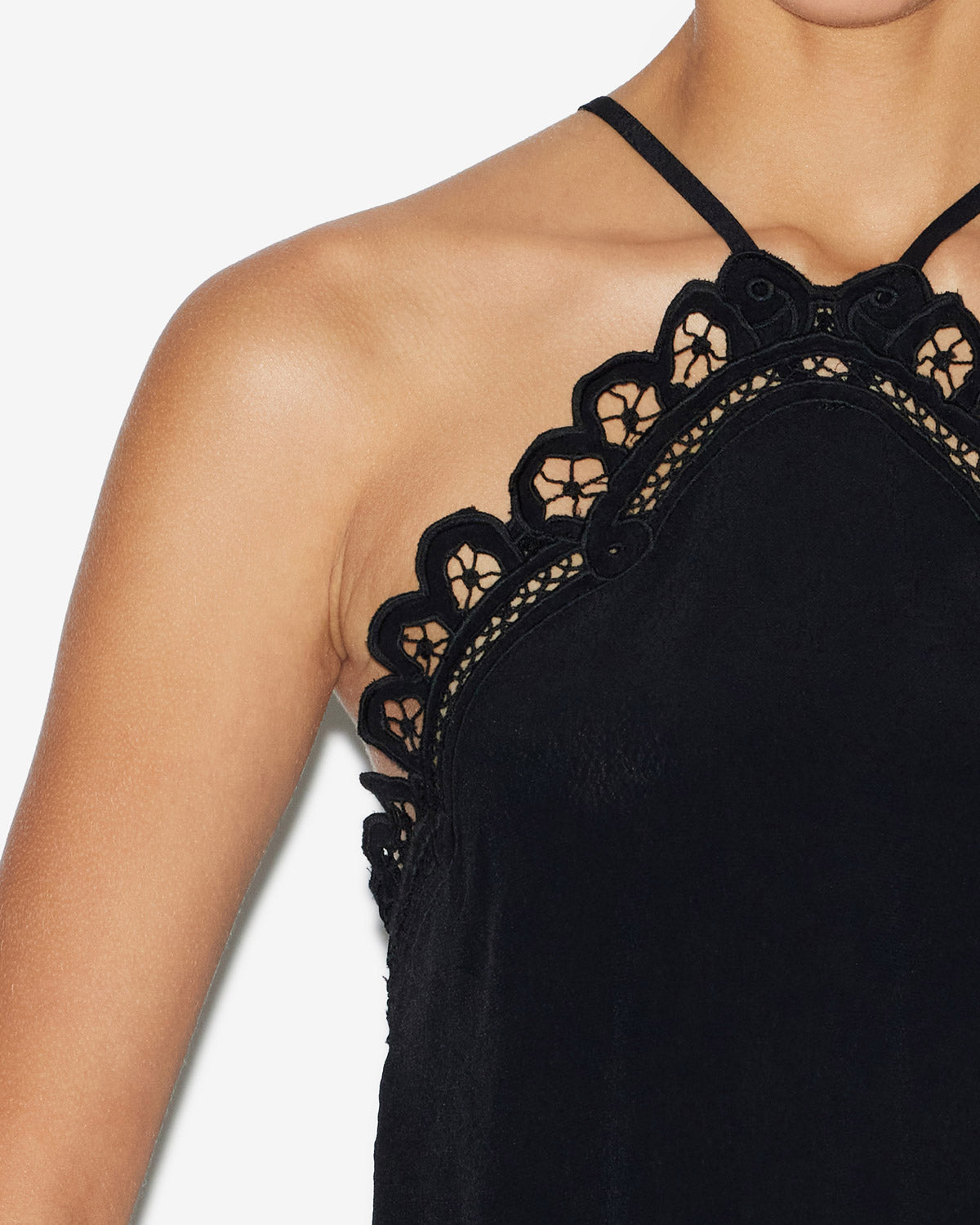 Elva top in plain-colored crepe with english embroidery - Black - Woman - 2