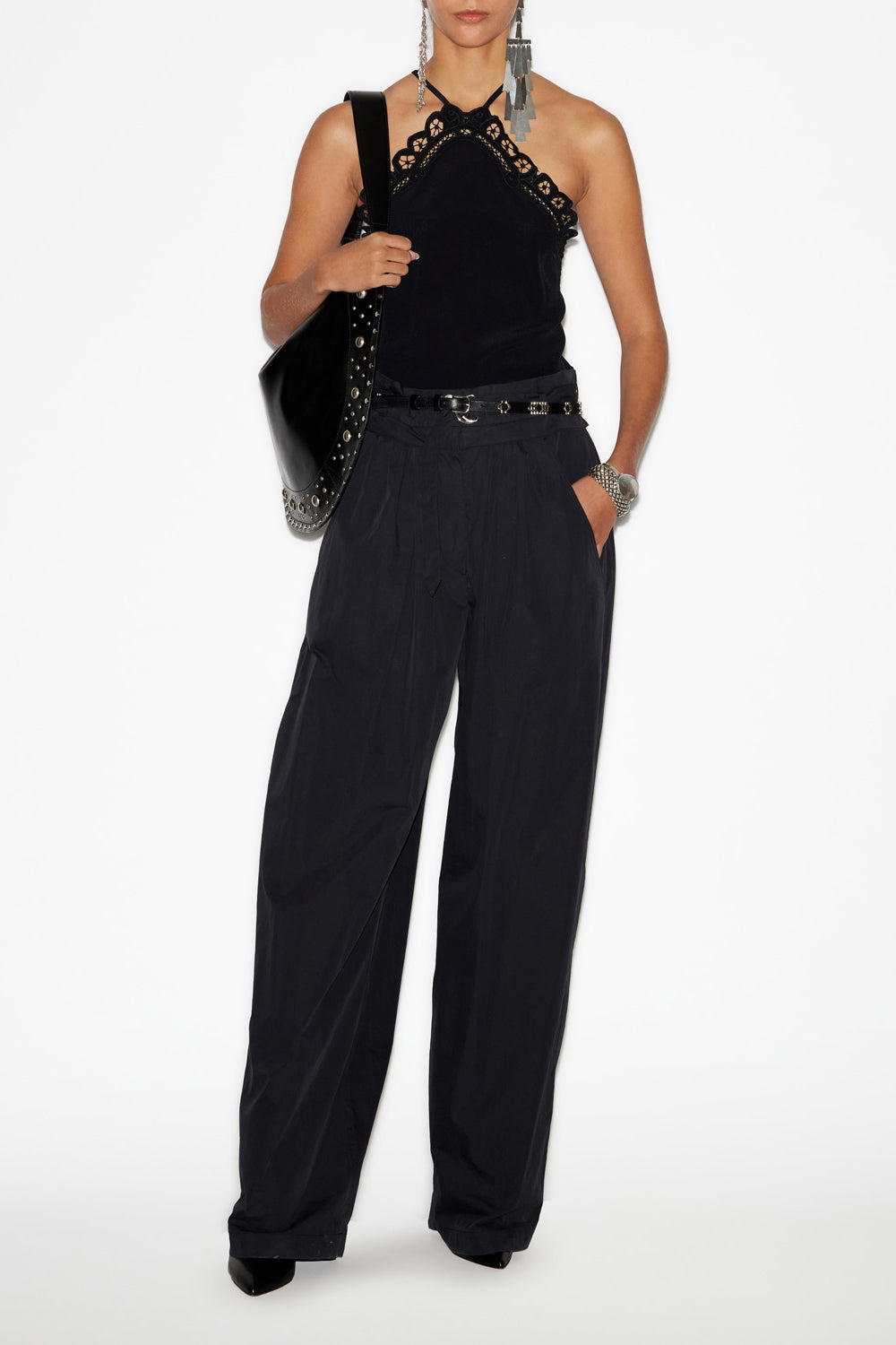 Elva イギリス刺しゅう入り 無地クレープ トップス - 黒 - Woman - 2