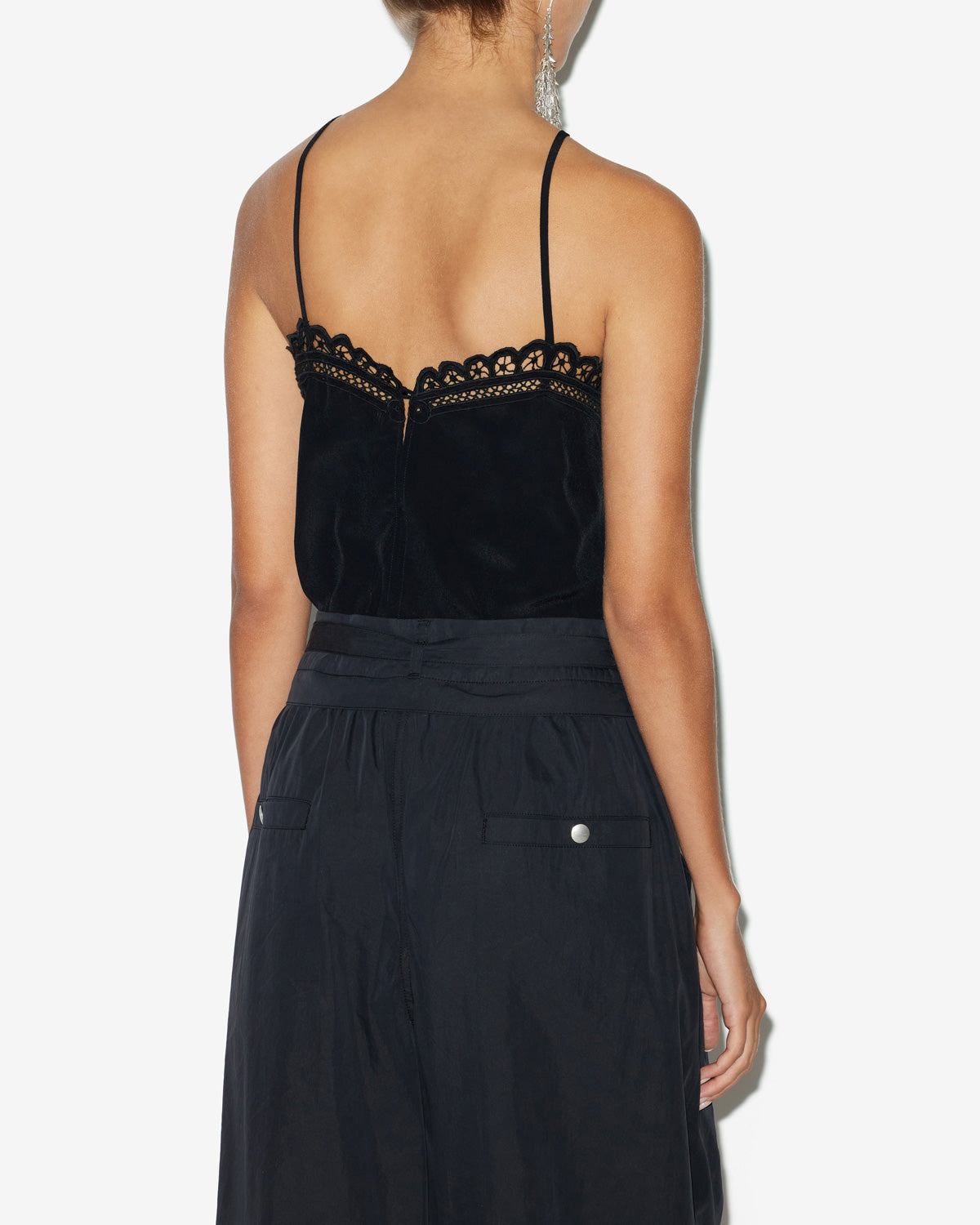 Elva top in plain-colored crepe with english embroidery - Black - Woman - 3