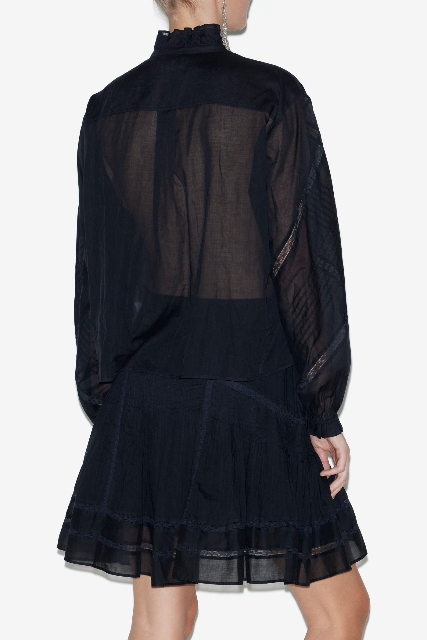 Blusa gaia de gasa de algodón lisa - Negro - Woman - 5