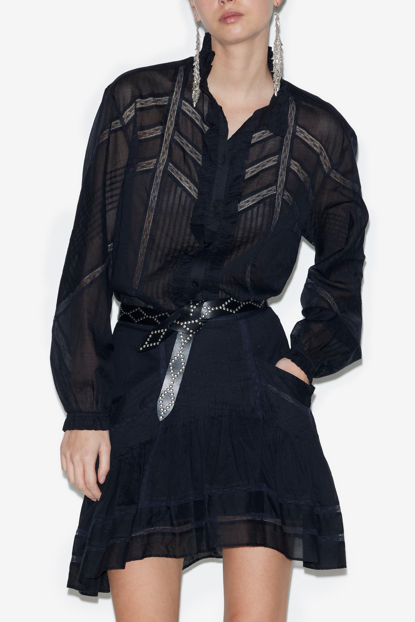 Blusa gaia de gasa de algodón lisa - Negro - Woman - 4