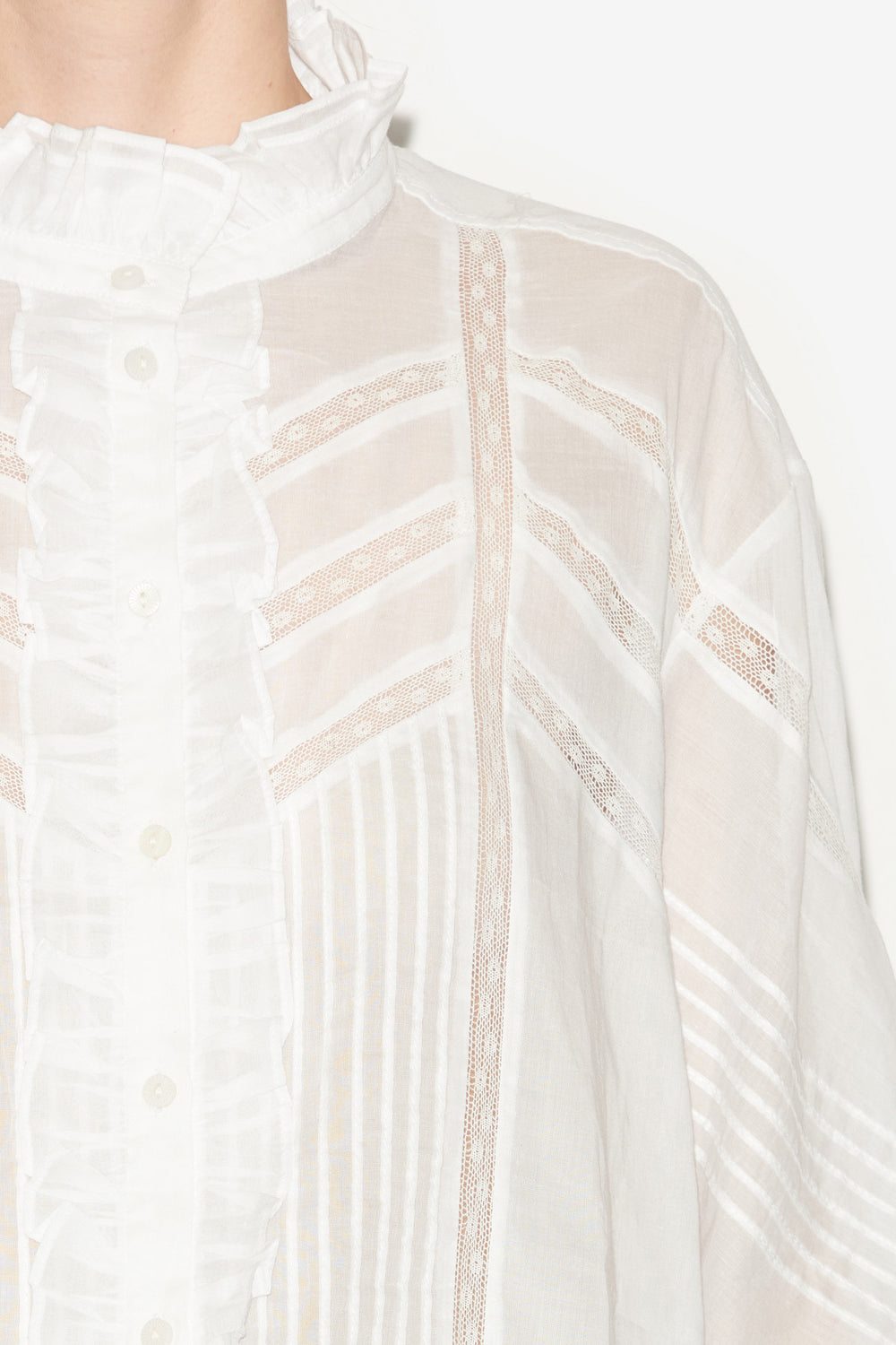 Blusa gaia de gasa de algodón lisa - Blanco - Woman - 3