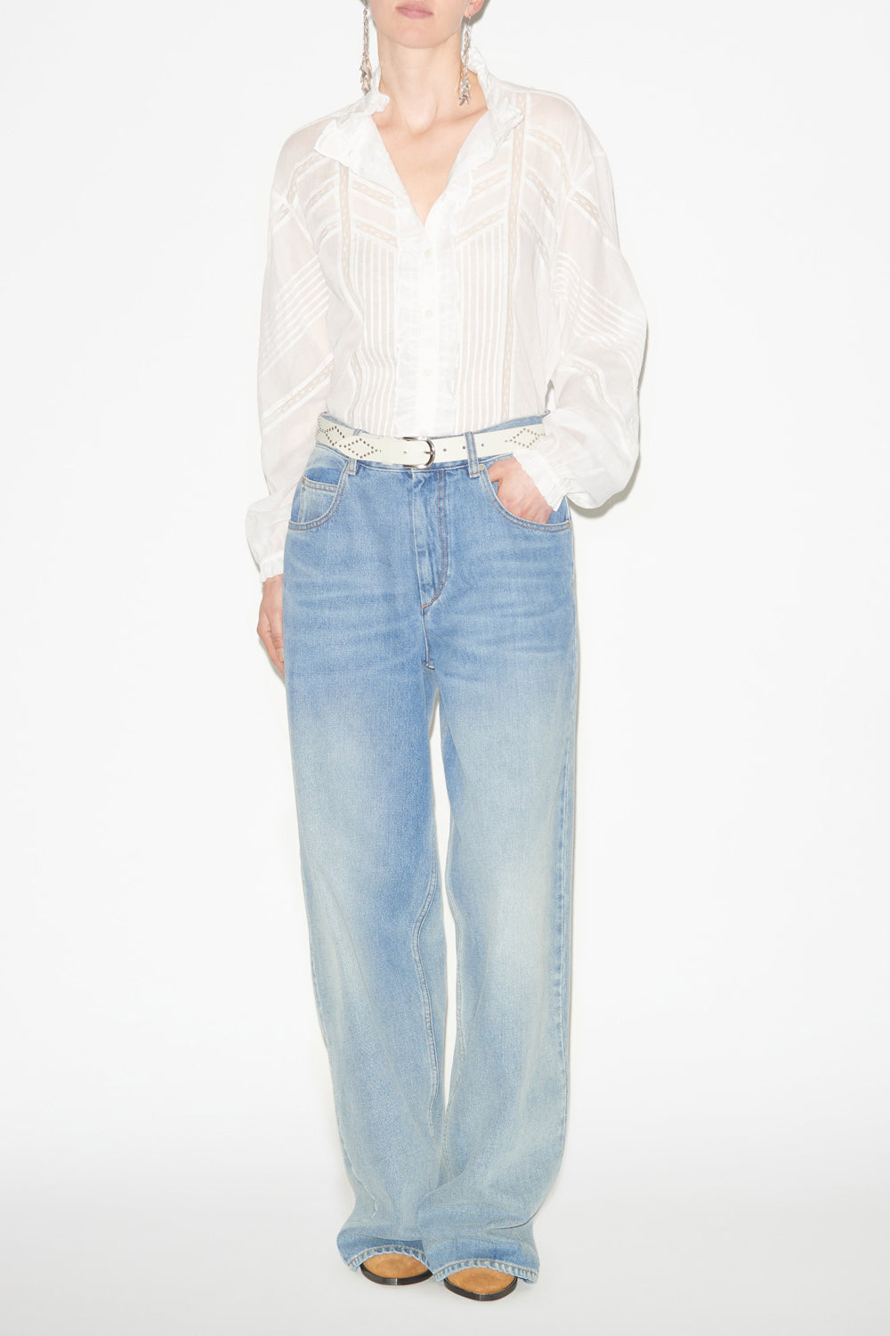 Blusa gaia de gasa de algodón lisa - Blanco - Woman - 2