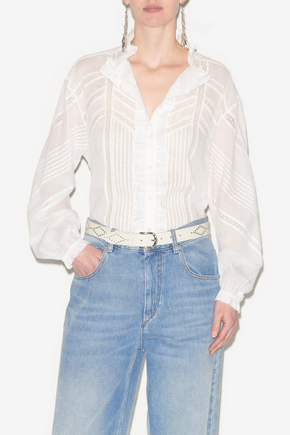 Blusa gaia de gasa de algodón lisa - Blanco - Woman - 4