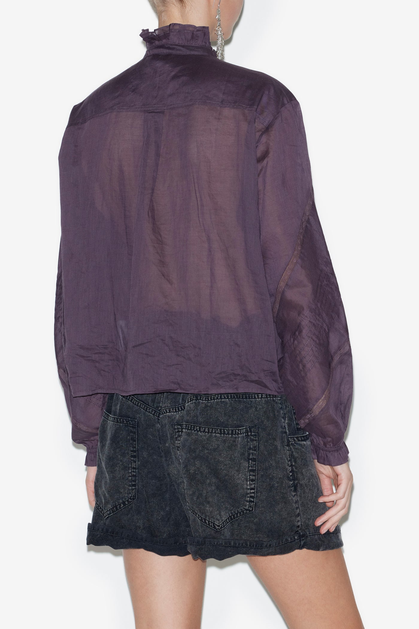 Blusa de gasa de algodón lisa gaia - Dark plum - Woman - 5