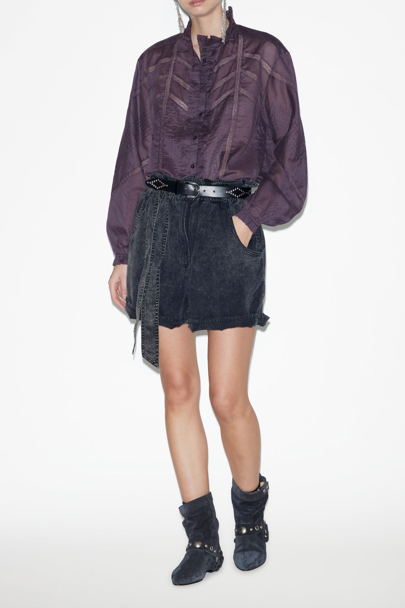 Blusa de gasa de algodón lisa gaia - Dark plum - Woman - 2