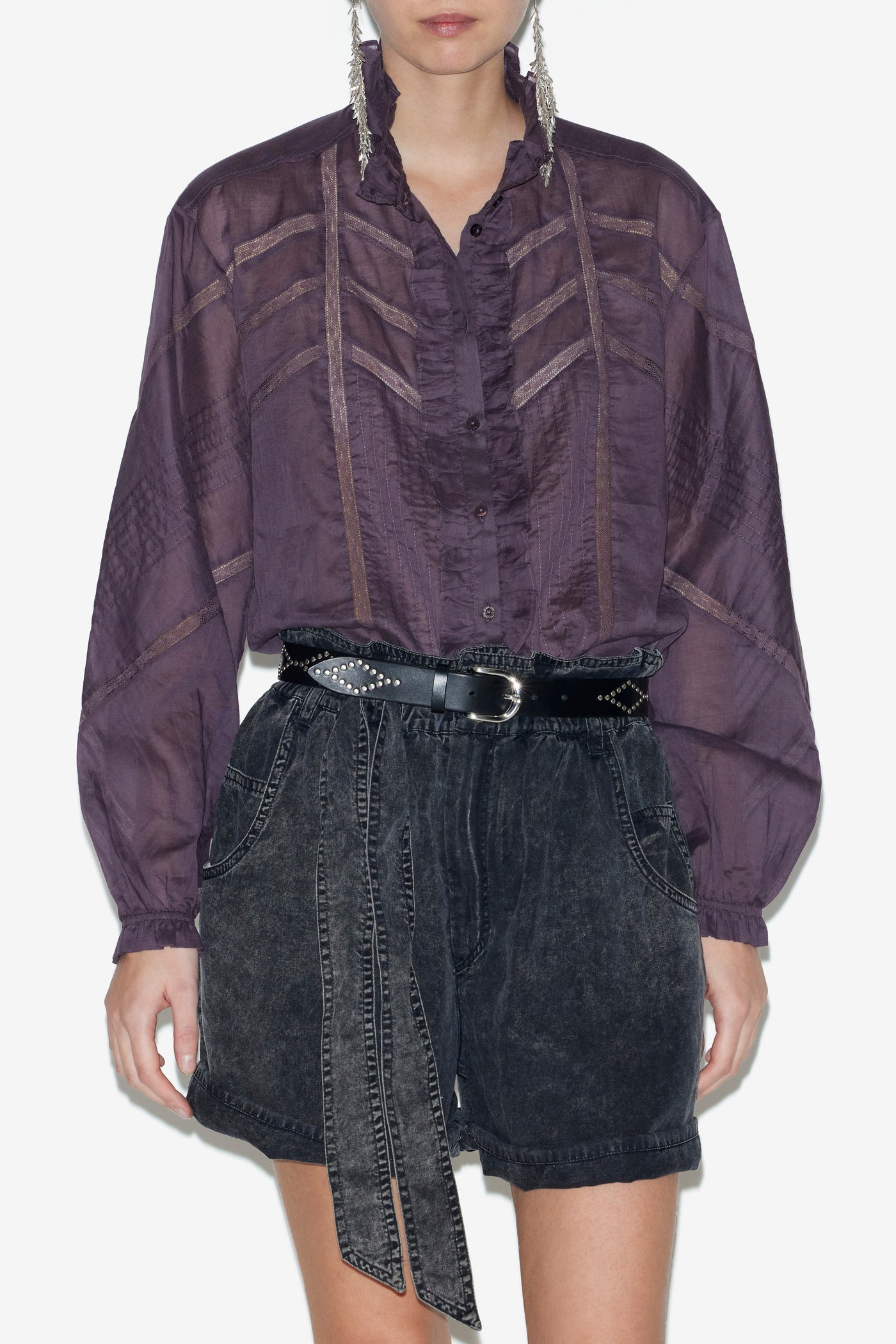 Blusa de gasa de algodón lisa gaia - Dark plum - Woman - 4