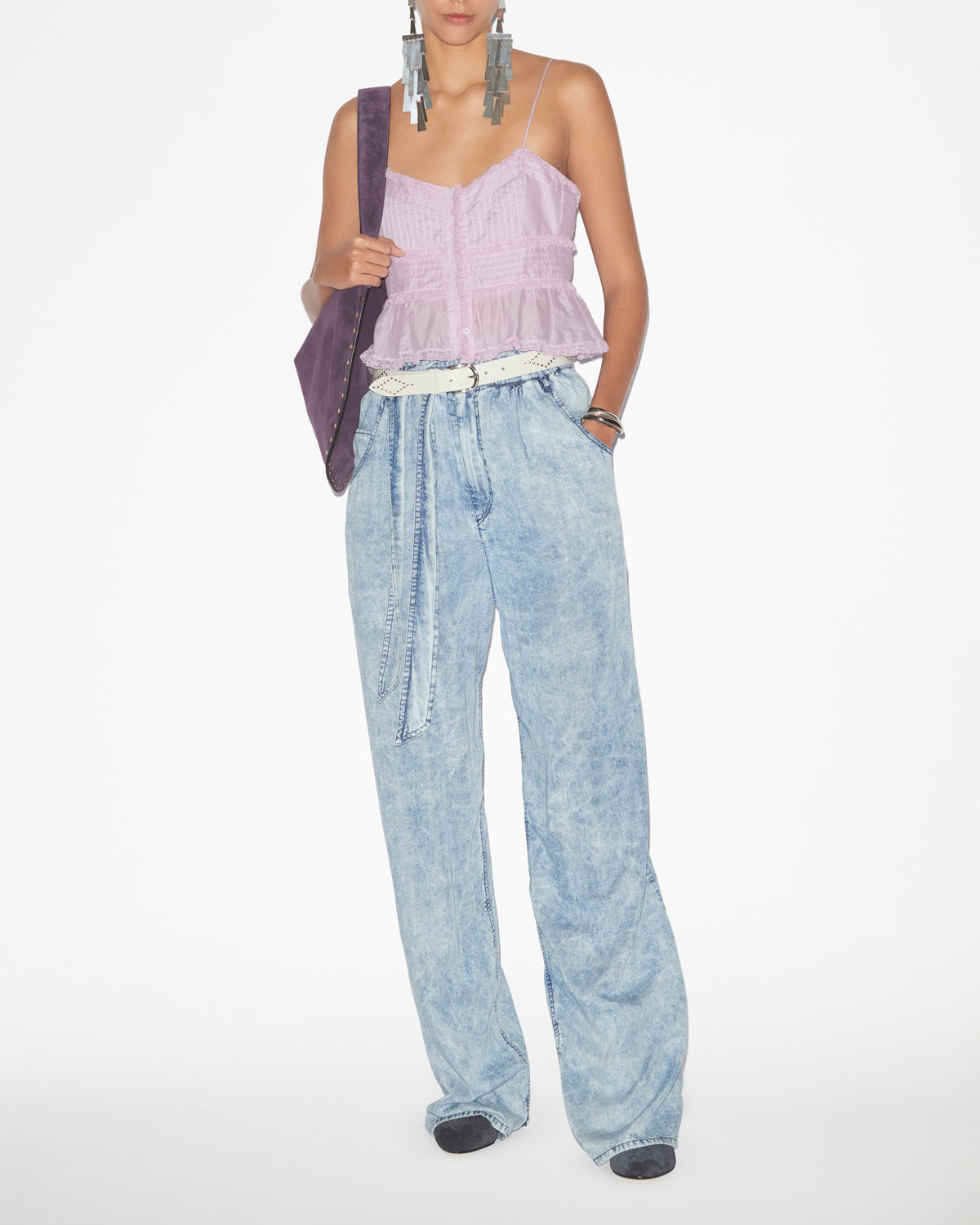 Top gloria en voile de coton uni à bretelles - Lilas - Woman - 1