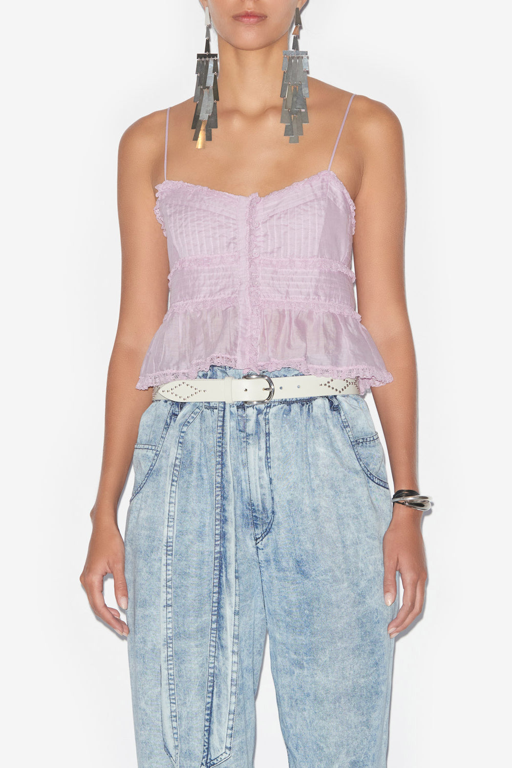 Gloria ストラップ付き無地コットンボイル トップス - Lilac - Woman - 4