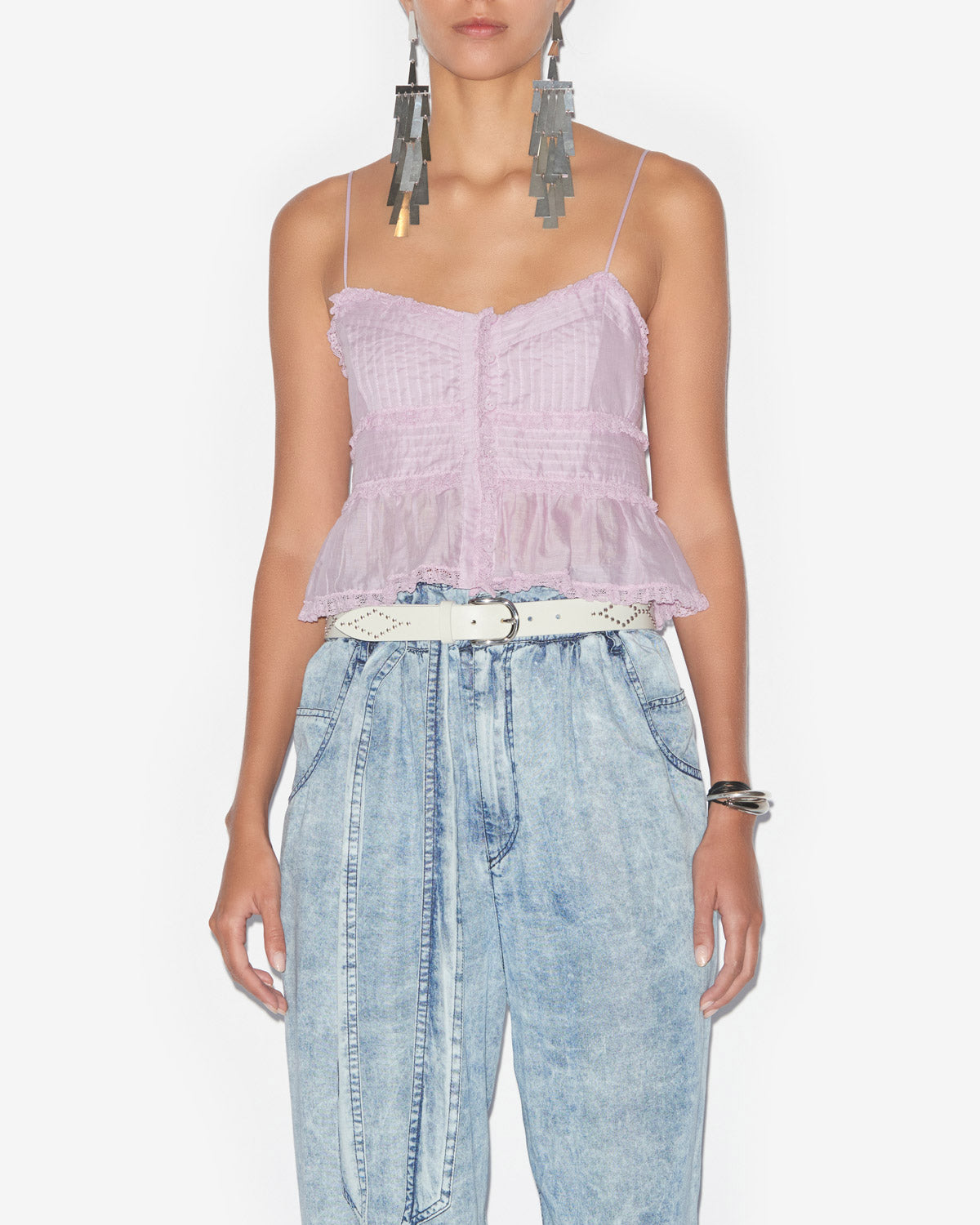 Top gloria en voile de coton uni à bretelles - Lilas - Woman - 3