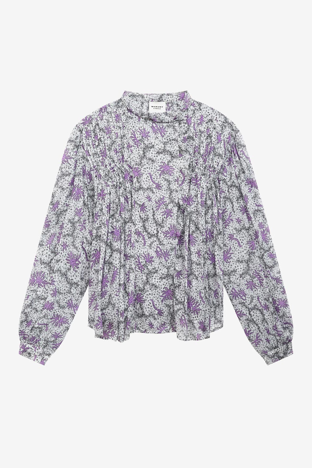 Blusa dubna fruncida de gasa de algodón estampada - Ecru-lilac - Woman - 1