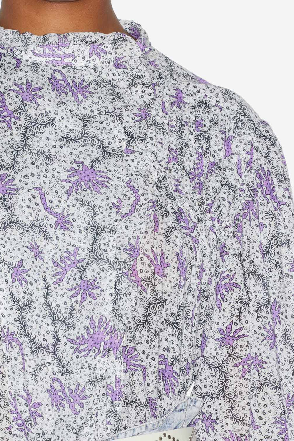 Blusa dubna fruncida de gasa de algodón estampada - Ecru-lilac - Woman - 3