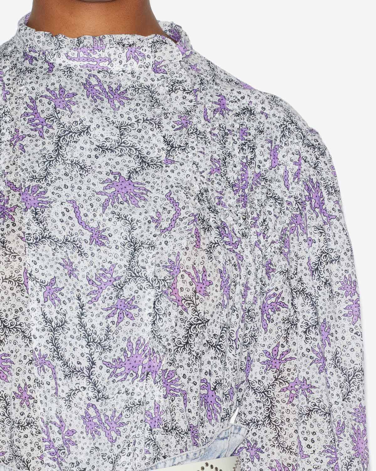 Dubna smocked blouse in printed cotton voile - Ecru-lilac - Woman - 2