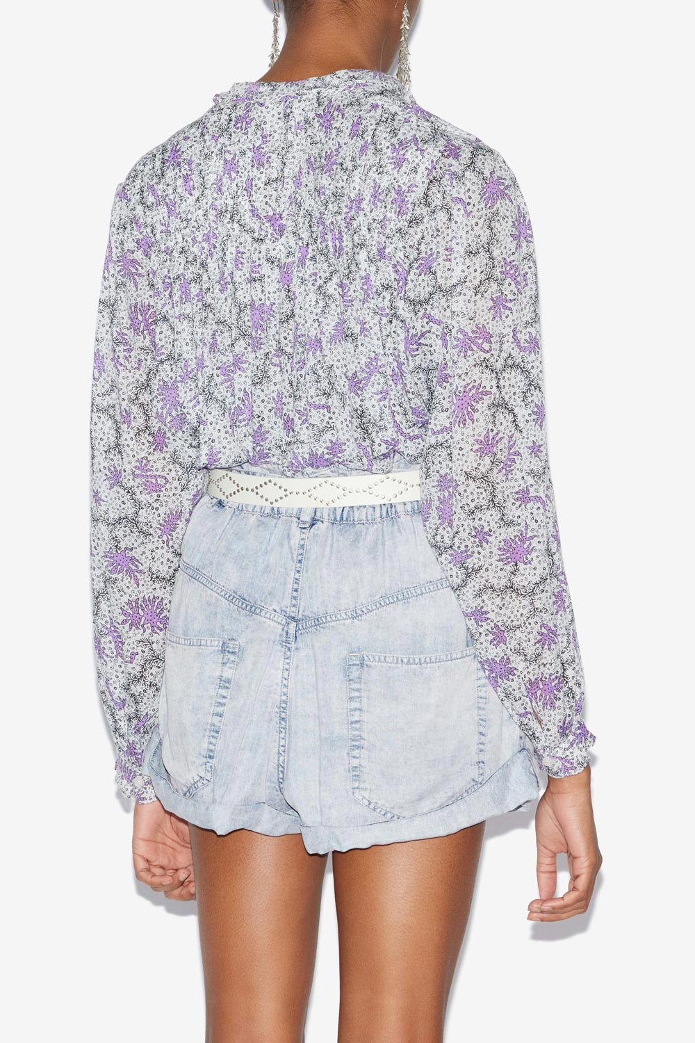 Blusa dubna fruncida de gasa de algodón estampada - Ecru-lilac - Woman - 5