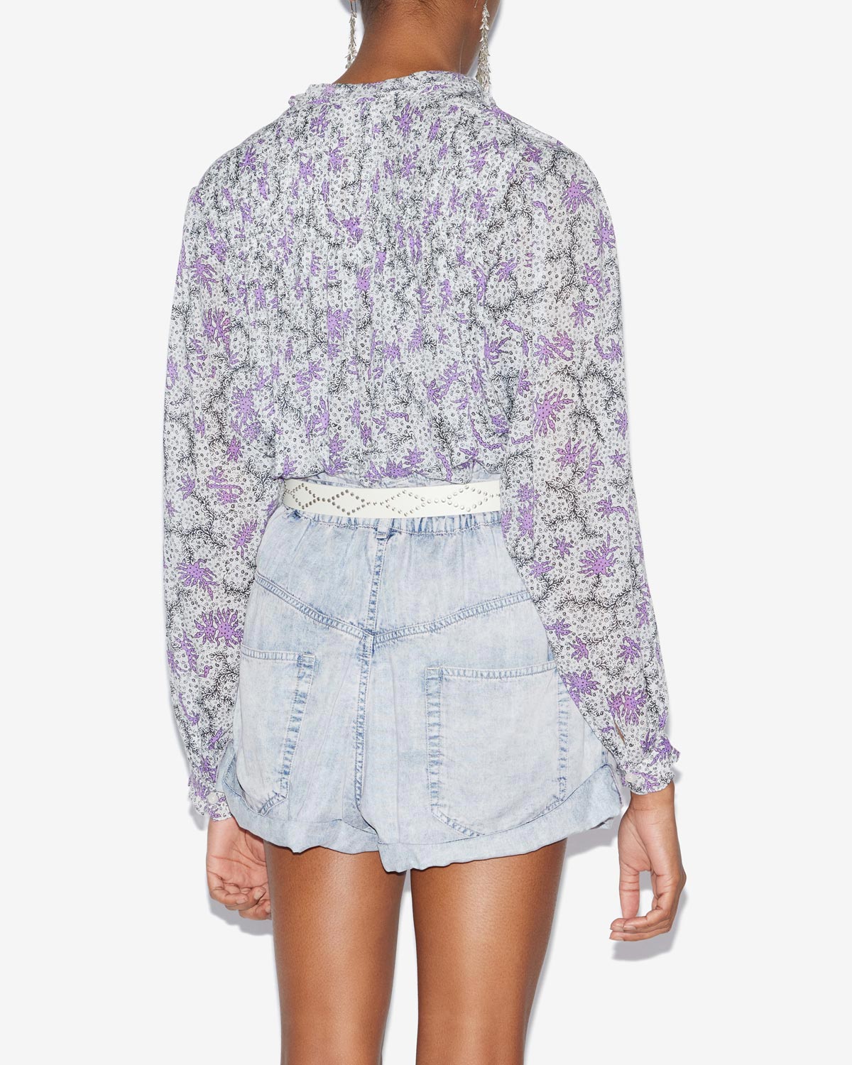 Dubna smocked blouse in printed cotton voile - Ecru-lilac - Woman - 4