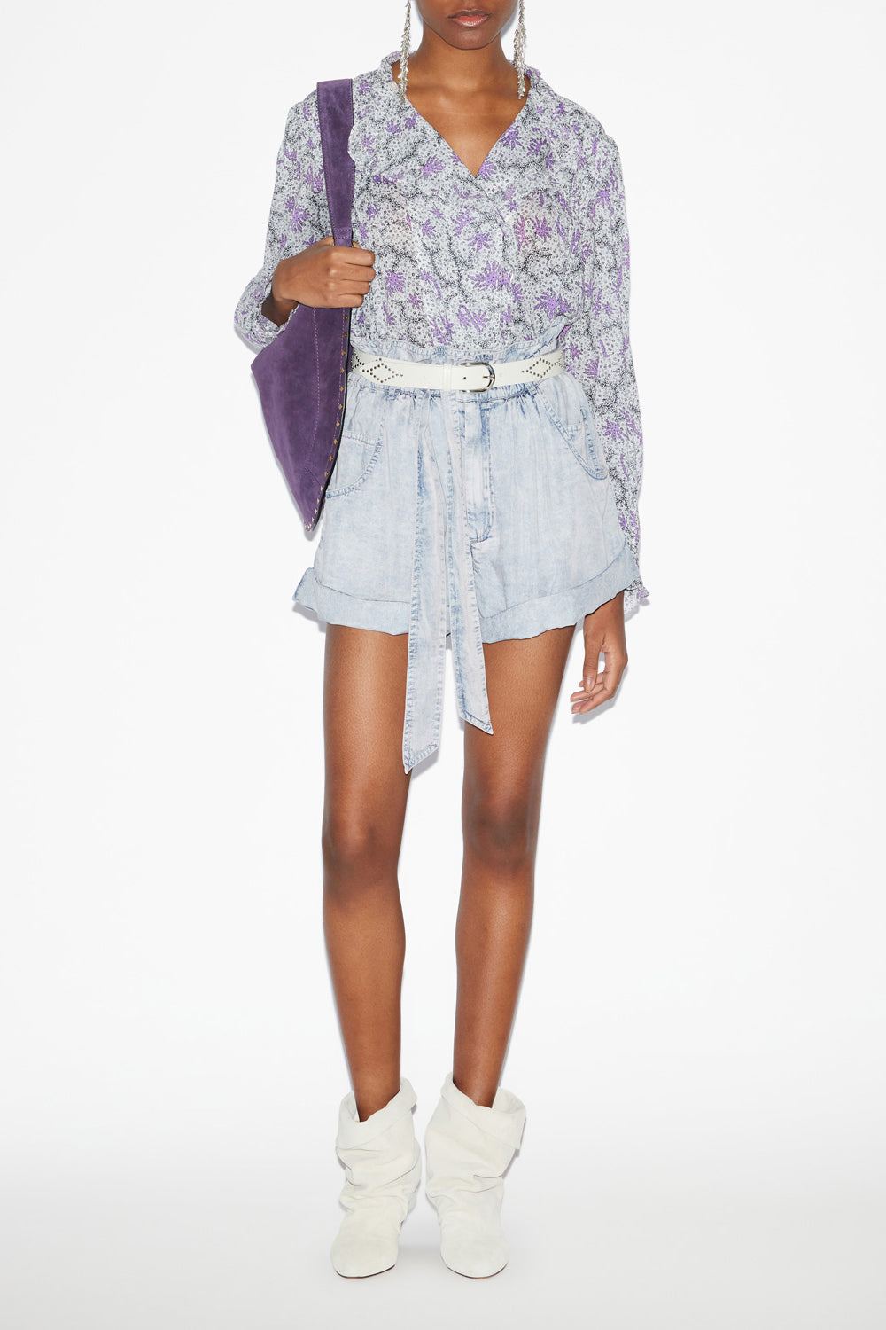 Blusa dubna fruncida de gasa de algodón estampada - Ecru-lilac - Woman - 2