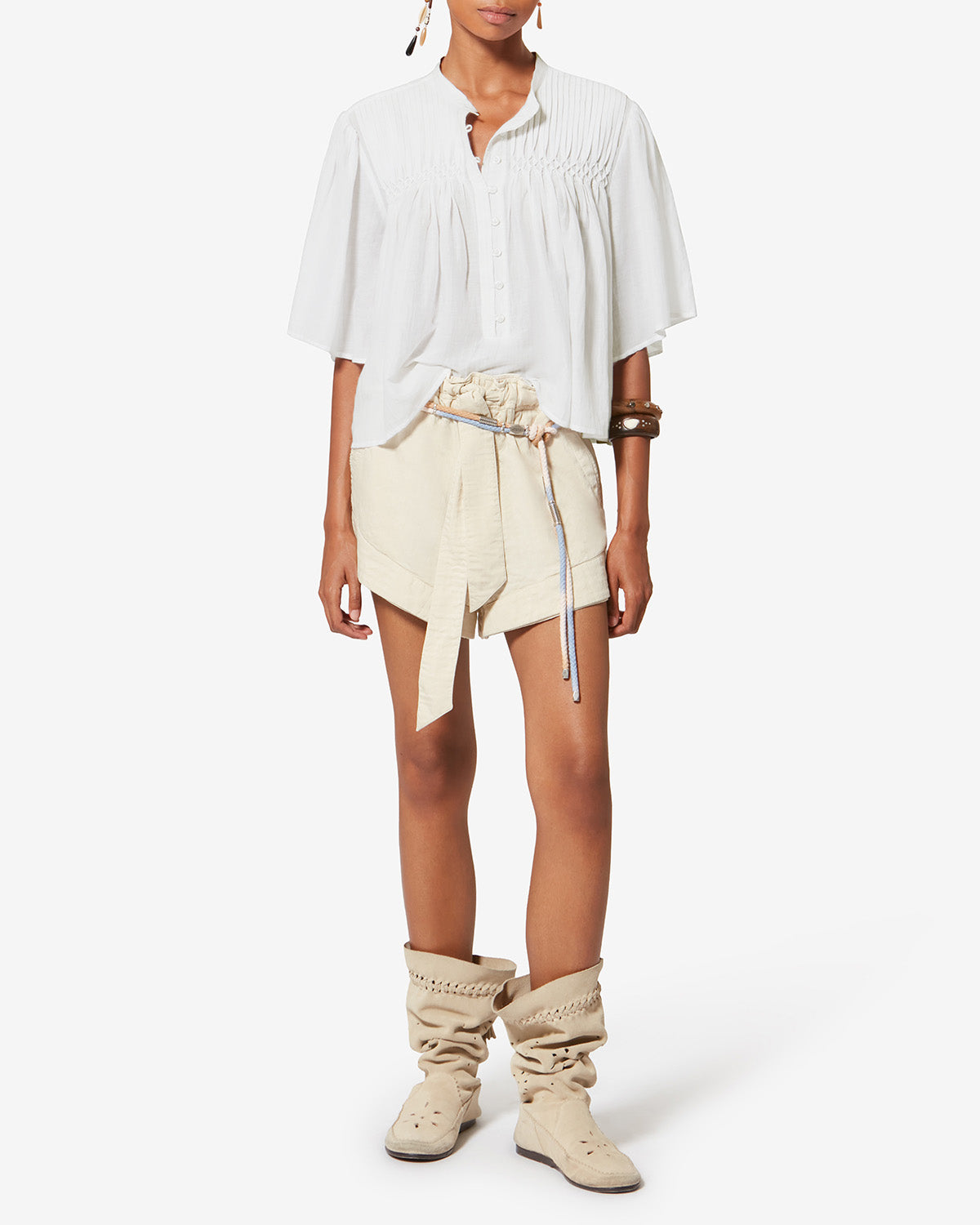 Top fruncido de voile de algodón destiny - Blanco - Woman - 1