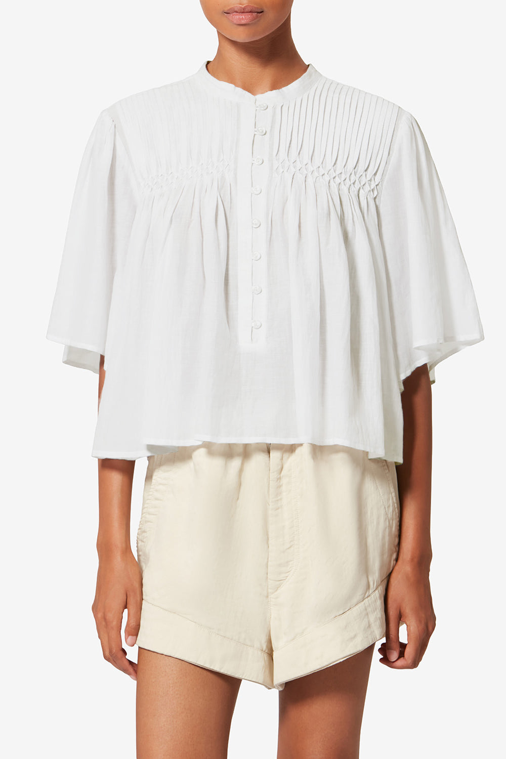 Top fruncido de voile de algodón destiny - Blanco - Woman - 4