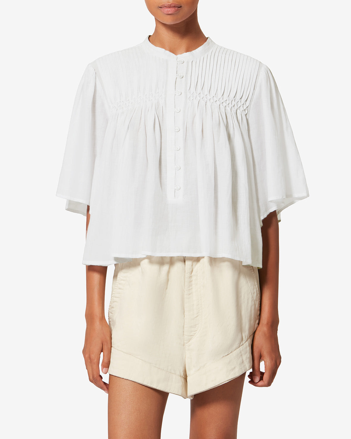 Top fruncido de voile de algodón destiny - Blanco - Woman - 3