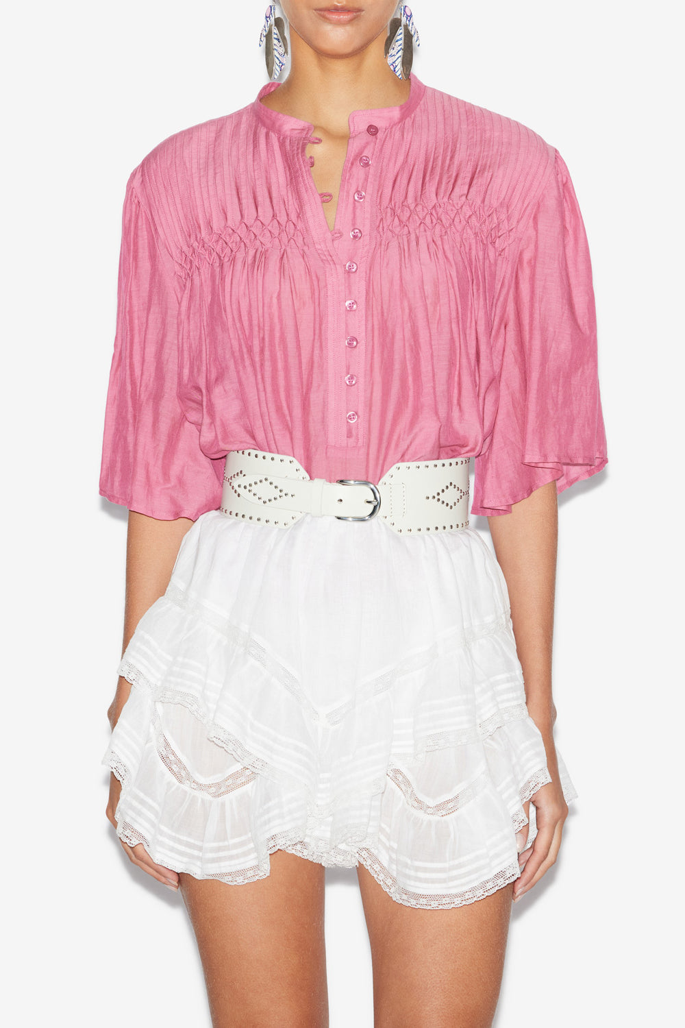Blusa destiny fruncida de gasa de algodón lisa - Antique pink - Woman - 4