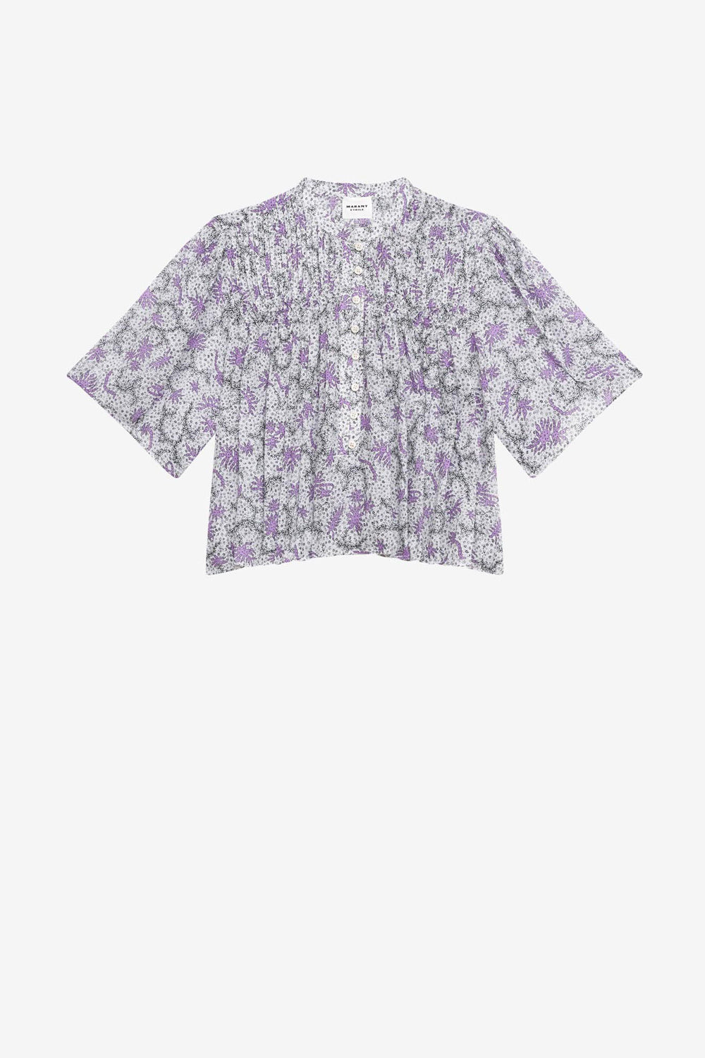 Blusa destiny fruncida de gasa de algodón estampada - Ecru-lilac - Woman - 1