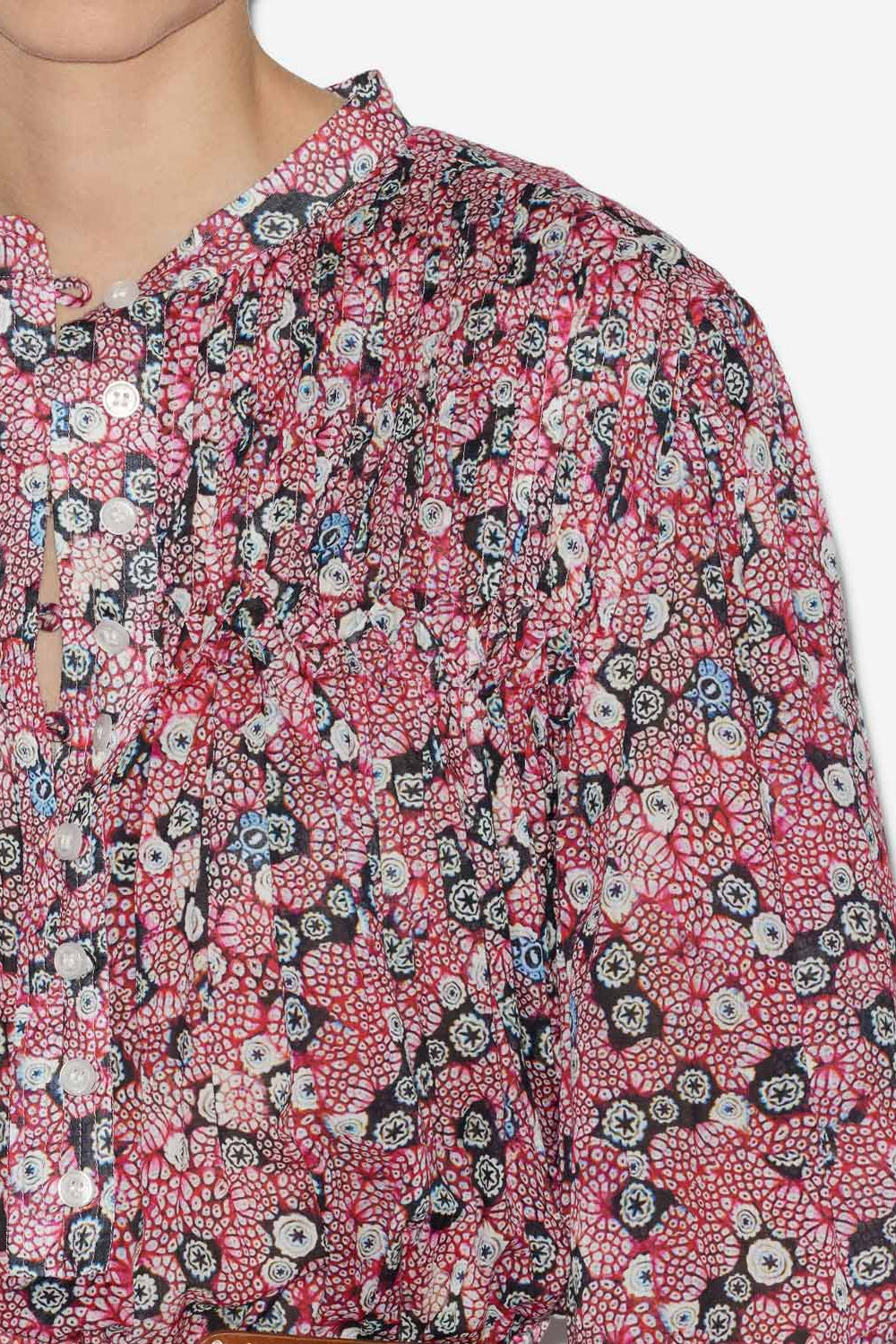 Blusa destiny fruncida de gasa de algodón estampada - Raspberry-black - Woman - 3