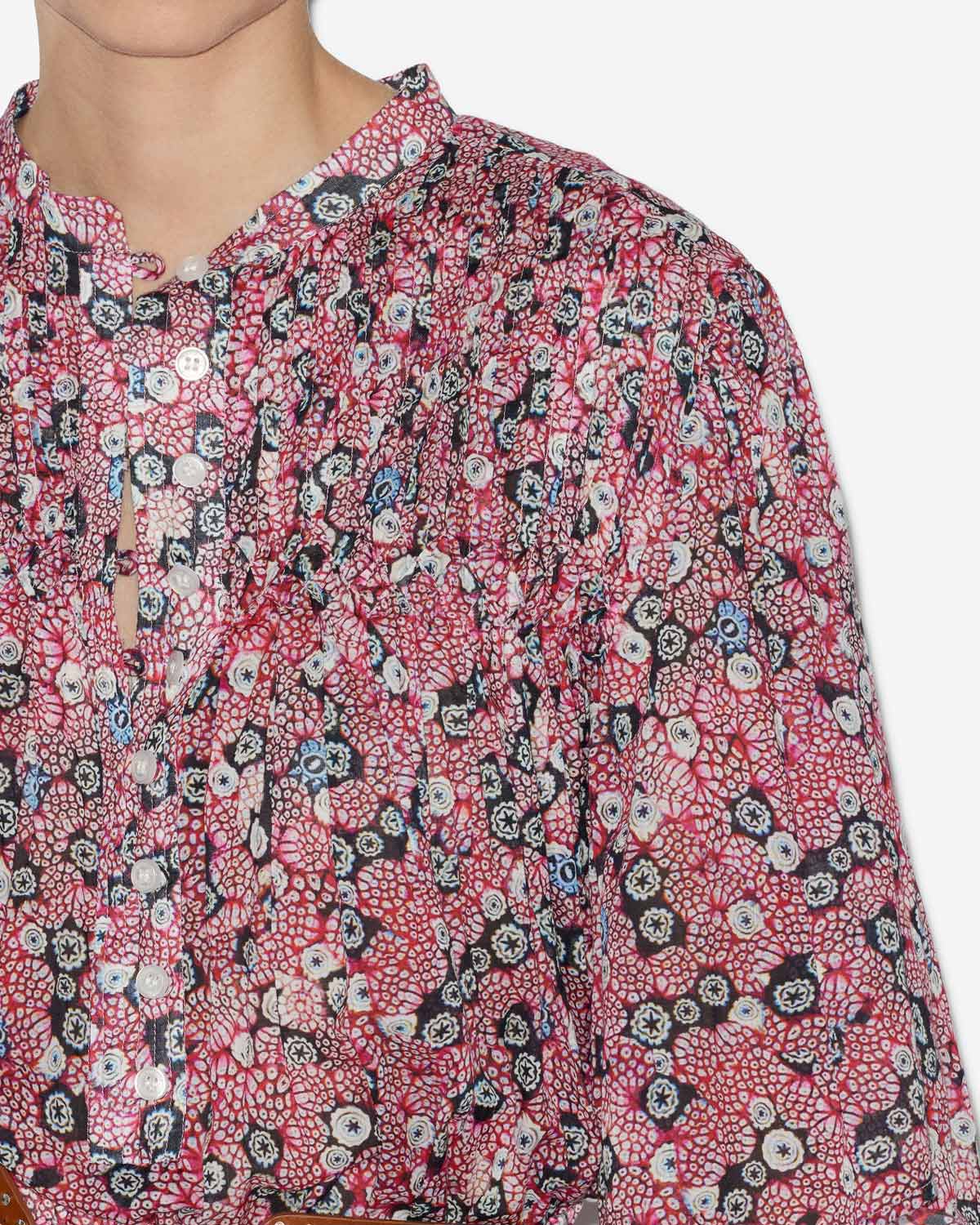 Destiny プリント入り コットンボイル スモックブラウス - Raspberry-black - Woman - 2