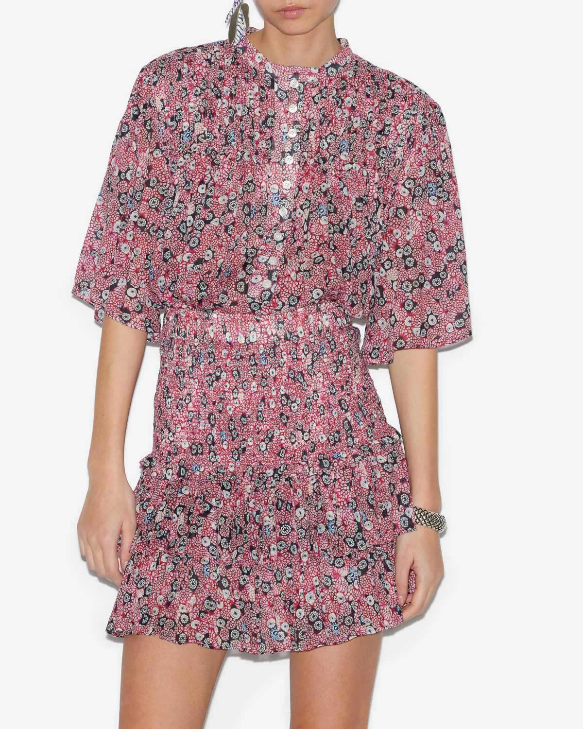 Destiny プリント入り コットンボイル スモックブラウス - Raspberry-black - Woman - 4