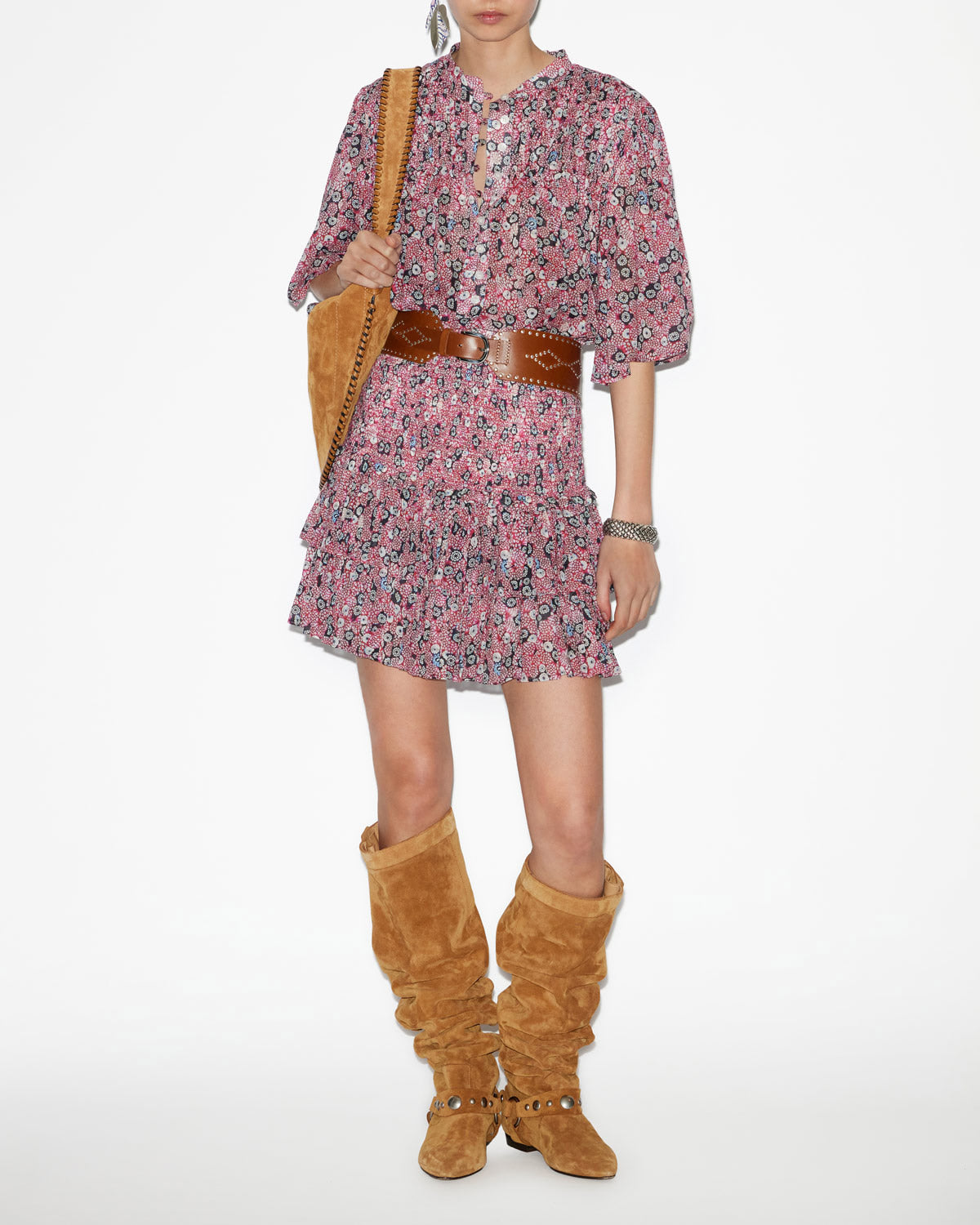 Destiny プリント入り コットンボイル スモックブラウス - Raspberry-black - Woman - 1