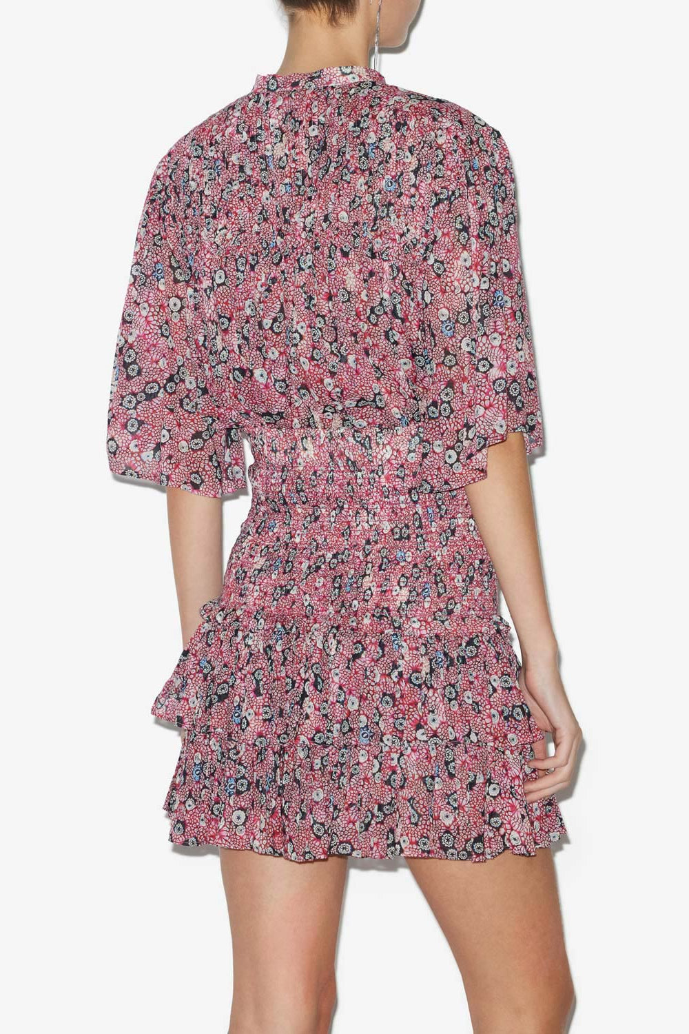 Blusa destiny fruncida de gasa de algodón estampada - Raspberry-black - Woman - 4