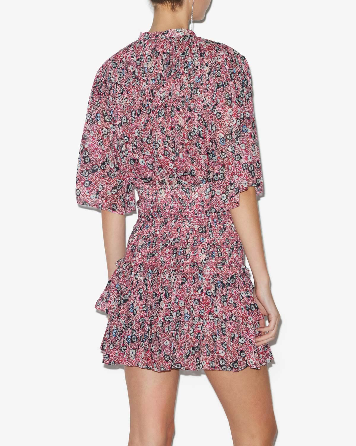 Destiny プリント入り コットンボイル スモックブラウス - Raspberry-black - Woman - 3